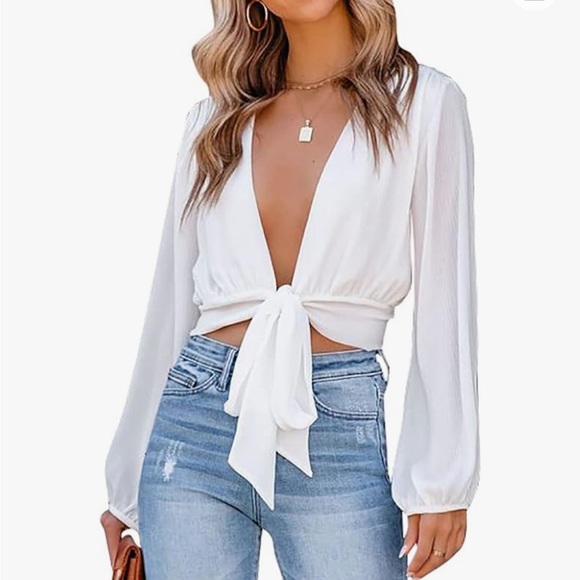 Front Tie Knot Deep V-Neck. Never worn. From Amazon. Size small! - Picture 1 of 3